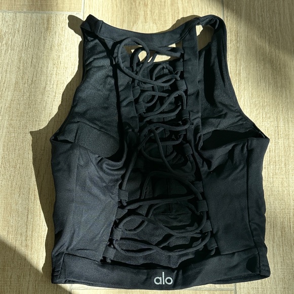 ALO Yoga Black Lace-Up Crop Top - Picture 2 of 3